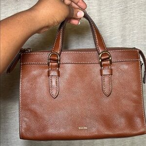 Fossil Rich Rust Brown Leather Satchel Top Handle Bag